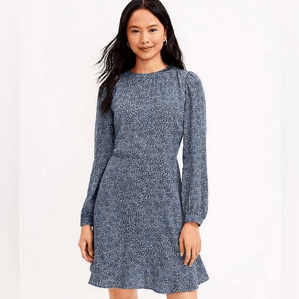 LOFT Dress NWT Subtle Cheetah Print, Flattering, Blue White Black